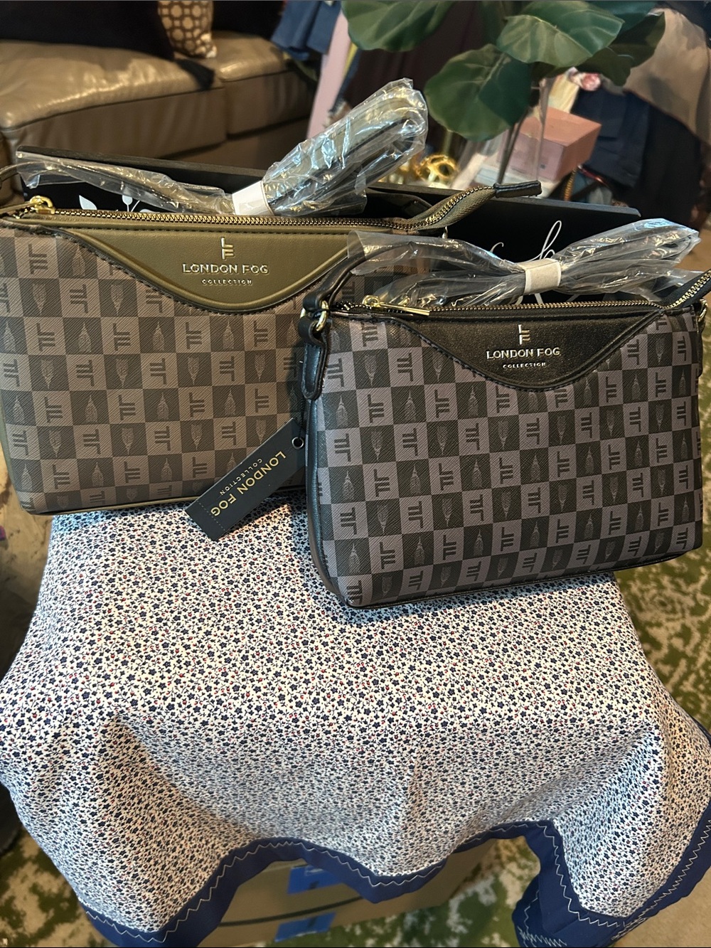 London Fog Gray and Black Monogram Crossbody Bag (Set of 2)